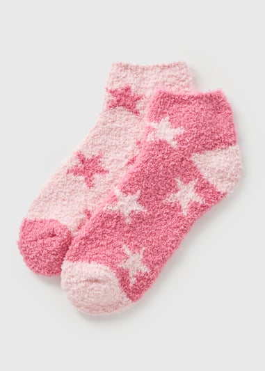 2 Pack Pink Star Cosy Socks