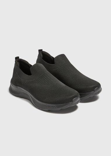 Black Knit Slip On Trainers