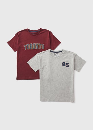 2 Pack Boys Burgundy Varsity T-Shirts (7-15yrs)