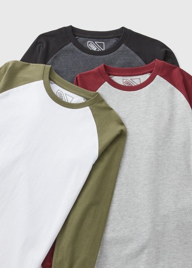 3 Pack Boys Multicoloured Raglan T-Shirts