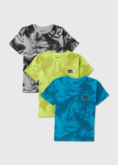 3 Pack Boys Blue Sports T-Shirts (7-15yrs)