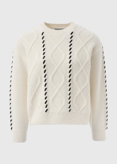 Cream Lace Up Detail Jumper