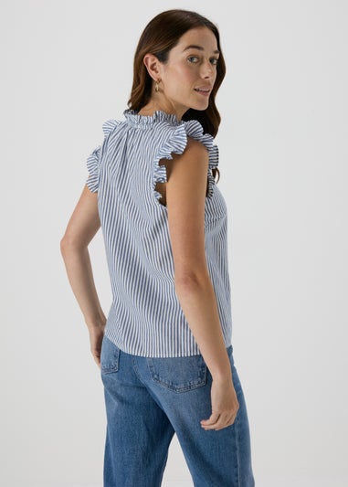 Blue Stripe Frill Sleeve V Neck Vest