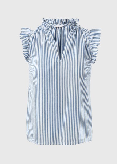 Blue Stripe Frill Sleeve V Neck Vest