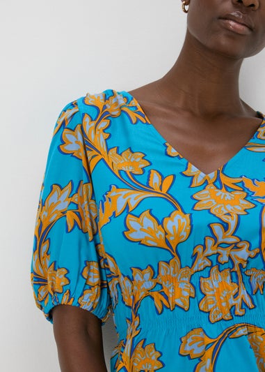 Turquoise Floral V-Neck Blouse