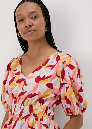 Multicolour Leaf Print V-Neck Blouse