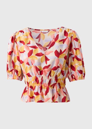 Multicolour Leaf Print V-Neck Blouse