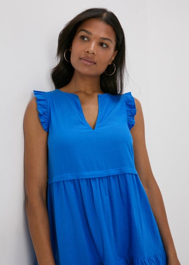 Blue Frill Tiered Mini Dress