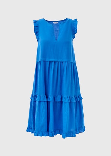 Blue Frill Tiered Mini Dress