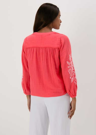 Red Embroidered Sleeve Blouse