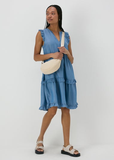 Denim Frill Tiered Mini Dress