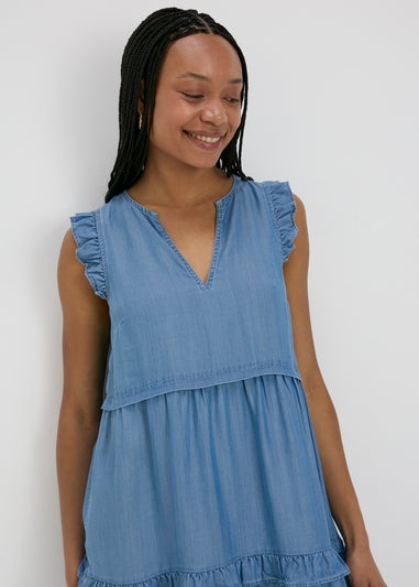 Denim Frill Tiered Mini Dress