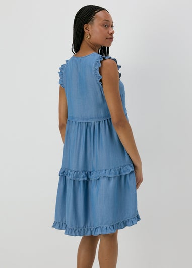 Denim Frill Tiered Mini Dress