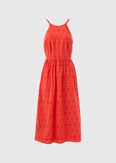 Red Racer Broderie Midi Dress