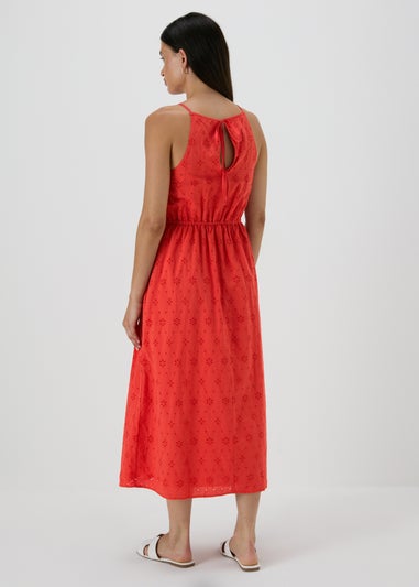 Red Racer Broderie Midi Dress