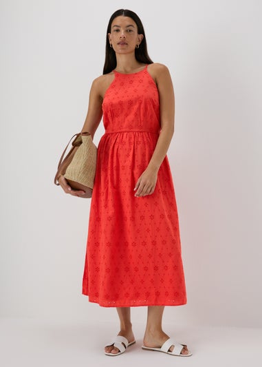 Red Racer Broderie Midi Dress