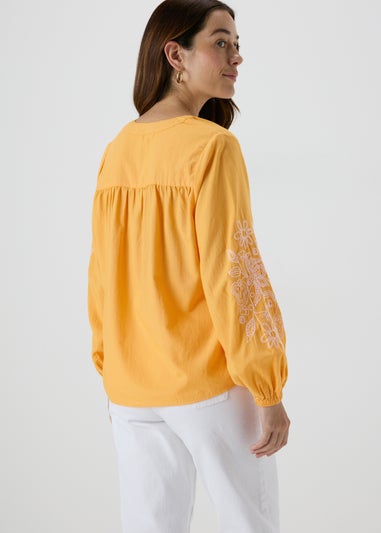 Yellow Embroidered V-Neck Blouse