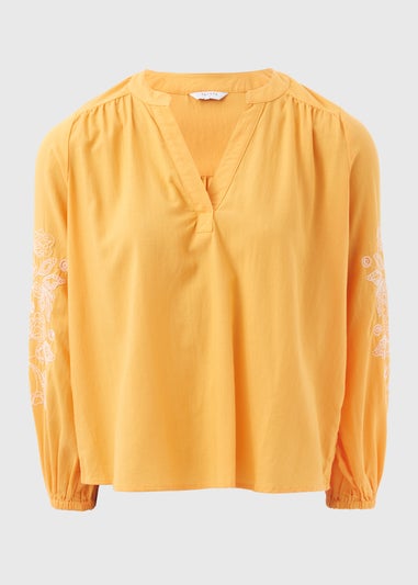 Yellow Embroidered V-Neck Blouse