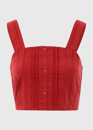 Red Square Neck Dobby Top