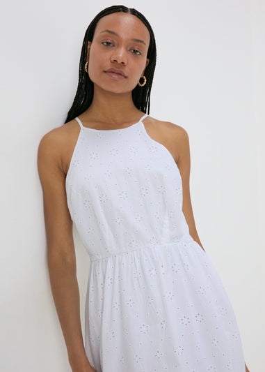 White Broderie Racer Neck Midi Dress