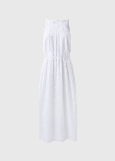 White Broderie Racer Neck Midi Dress