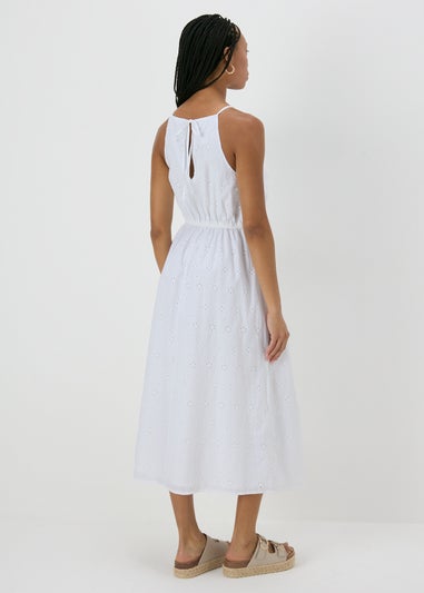 White Broderie Racer Neck Midi Dress