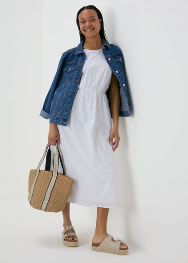 White Broderie Racer Neck Midi Dress