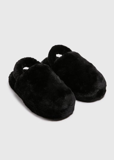 Black Fur Sling Back Mule Slippers