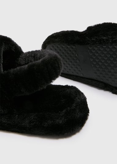 Black Fur Sling Back Mule Slippers