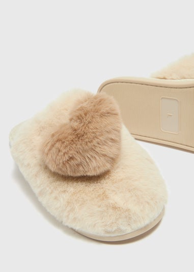 Mink Heart Pom Mule Slippers