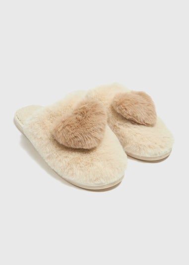 Mink Heart Pom Mule Slippers