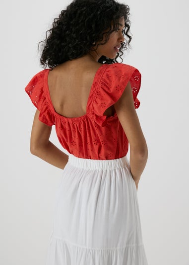 Red Broderie Ruffle Cami Top