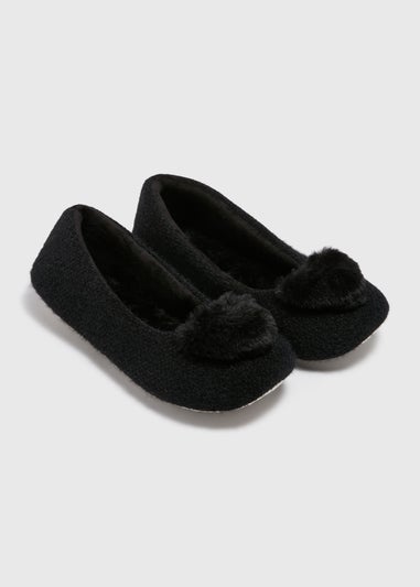 Black Heart Pom Ballet Slippers