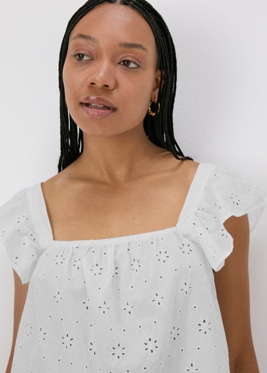 White Frilled Broderie Cami Top