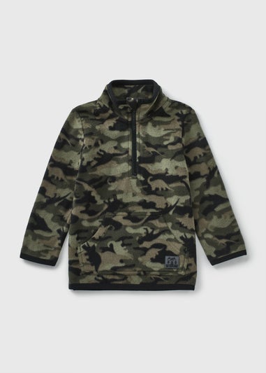 Boys Green Camouflage 1/2 Zip Fleece (1-7yrs)