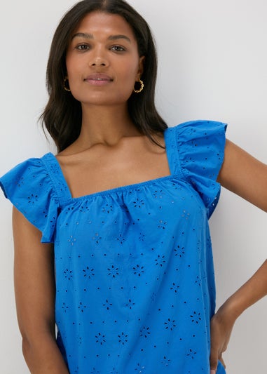 Blue Frilled Broderie Cami Top