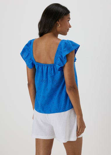 Blue Frilled Broderie Cami Top