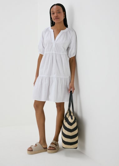 White Tiered Smock Mini Dress