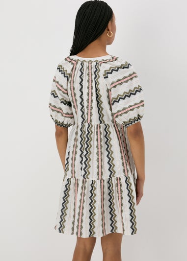 Cream Jacquard Stripe Smock Mini Dress