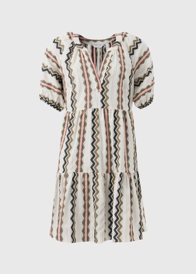 Cream Jacquard Stripe Smock Mini Dress