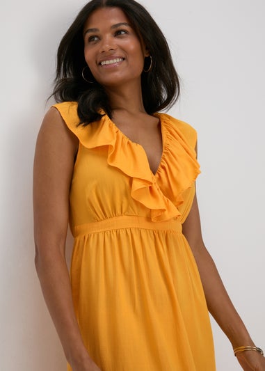 Yellow Frill V-Neck Midi Dress