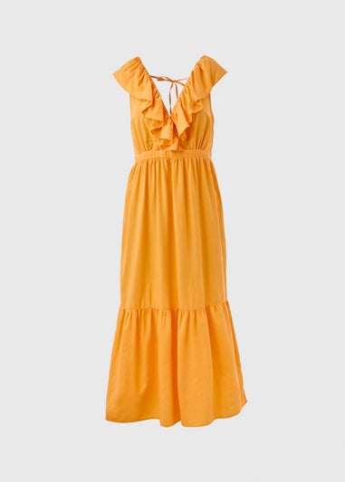 Yellow Frill V-Neck Midi Dress