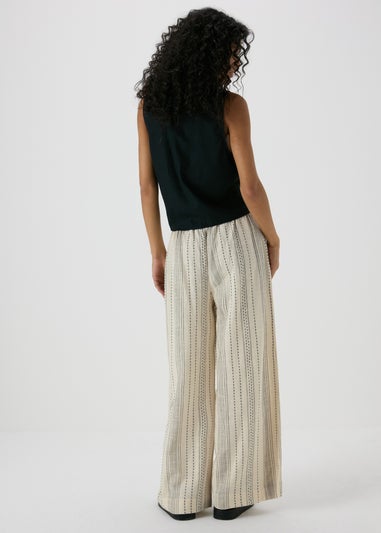 Ecru Stripe Cotton Wide Leg Trousers