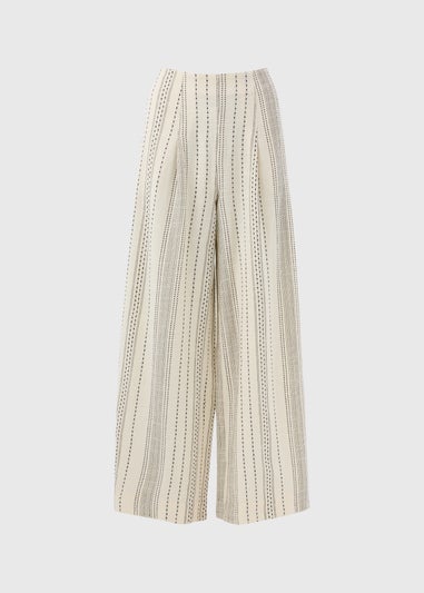 Ecru Stripe Cotton Wide Leg Trousers