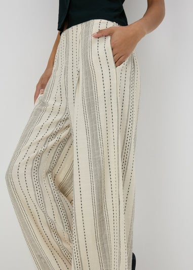 Ecru Stripe Cotton Wide Leg Trousers