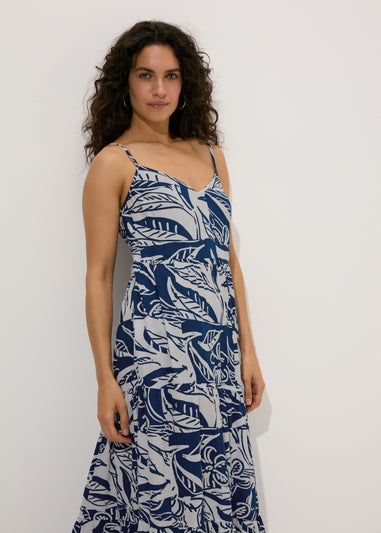 Blue Patterned Crinkle Cami Dress