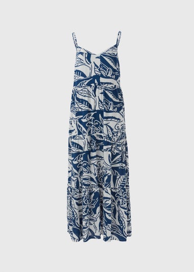 Blue Patterned Crinkle Cami Dress