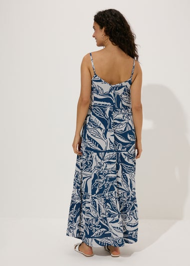 Blue Patterned Crinkle Cami Dress