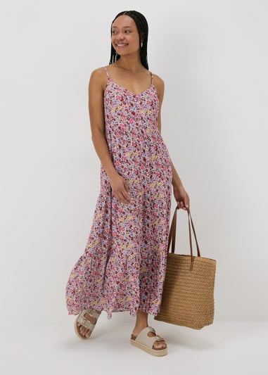 Multicolour Floral Crinkle Cami Midi Dress