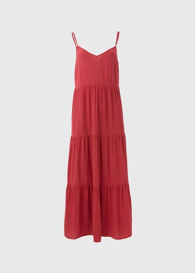 Red Crinkle Tiered Maxi Dress